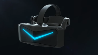 The Pimax Reality 12K VR headset shown off as a render in a blank void