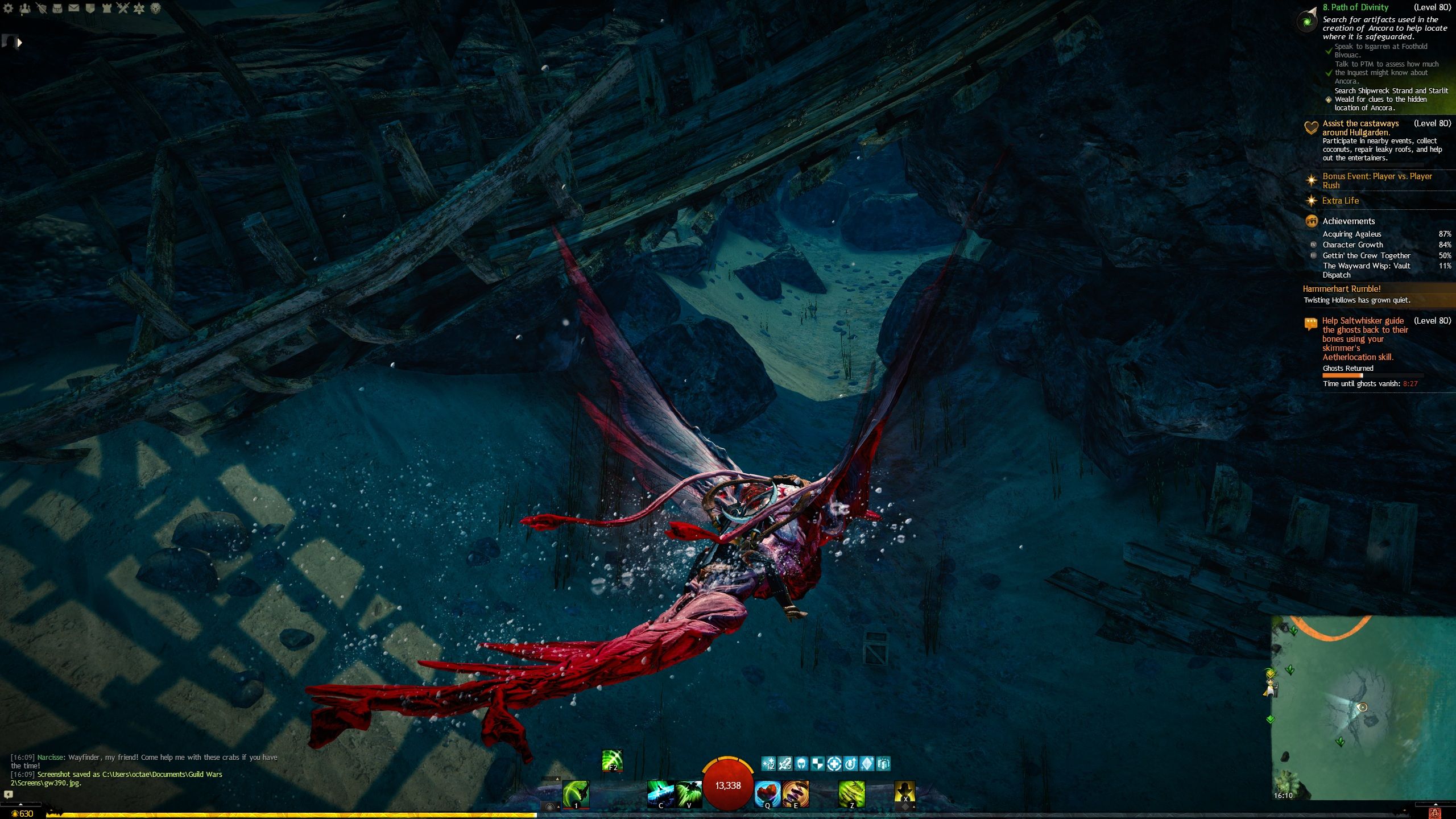 Riding a skimmer through the water.