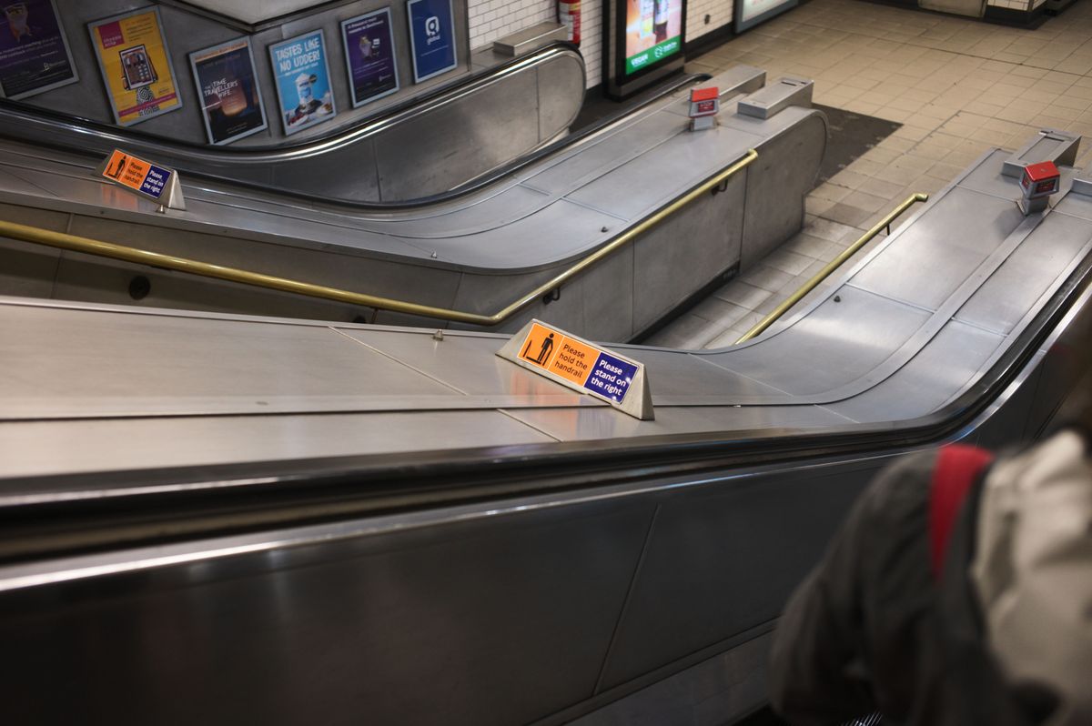 Escalator sign in the London Underground