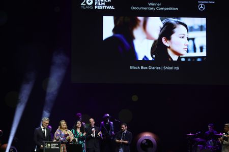 ZURICH, SWITZERLAND - OCTOBER 12: ZFF Jury members Kevin MacDonald, Anna Hints, Franziska Sonder, Ben Bernhard and Vincent Kelner accept the "ZFF Documentary" Award for "Black Box Diaries" on behalf of Shiori Ito on stage at the Award Night of the 20th Zurich Film Festival at Opera House on October 12, 2024 in Zurich, Switzerland.