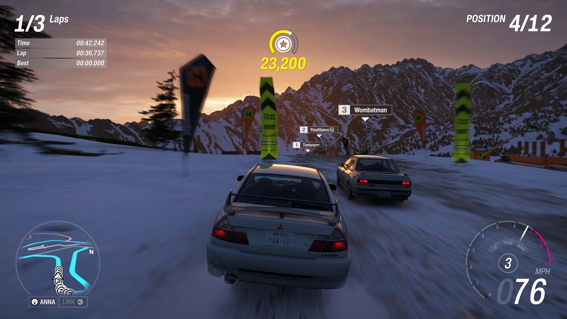 Speeding through a snowy, off-road track in Forza Horizon 6