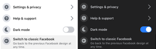 facebook dark mode settings