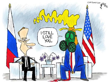 Political cartoon U.S. Putin Trump Russia collusion gas spy poisoning