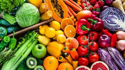 selection of bright fruit and vegetables