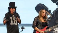 Alice Cooper and Nita Strauss onstage at the Allegiant Stadiumin Las Vegas, Nevada