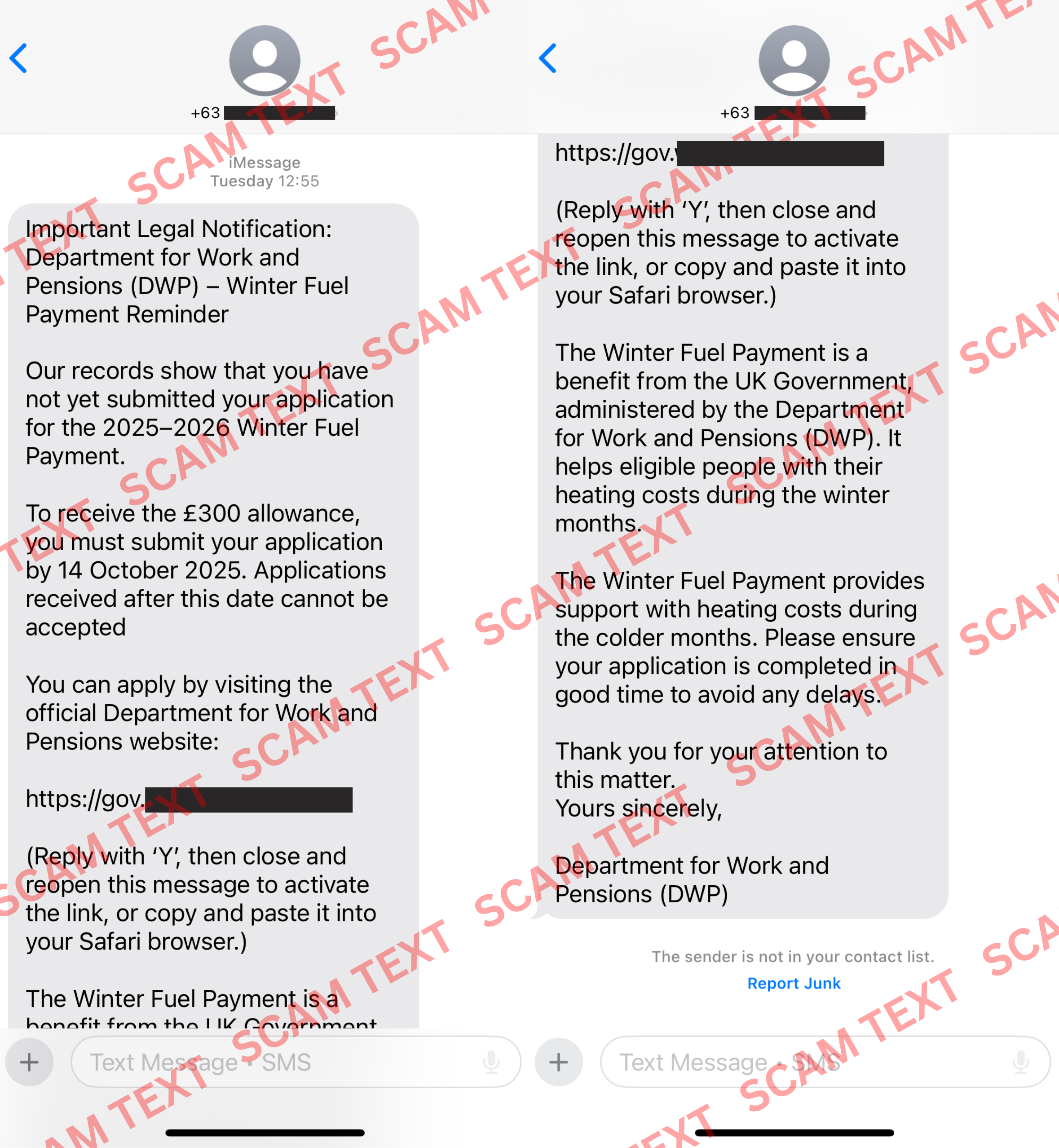 Scam text that targets pensioners who are confused about the Winter Fuel Payment