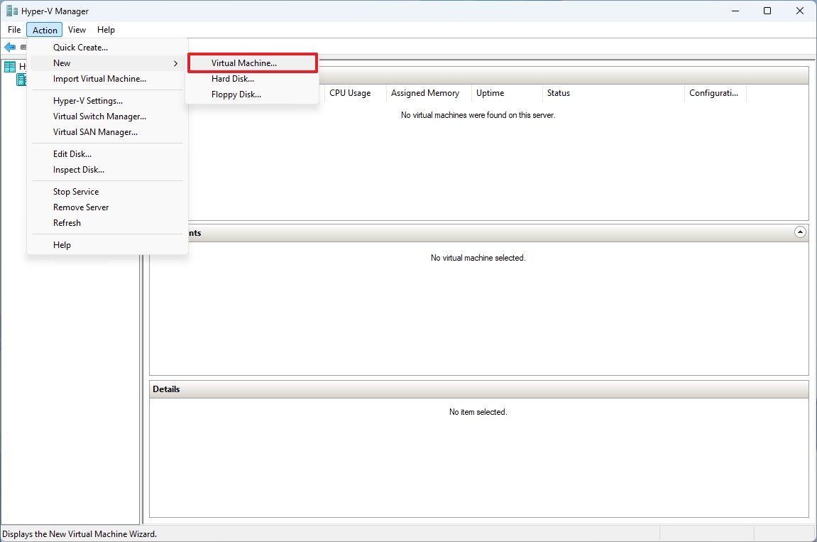 Hyper-V new virtual machine option