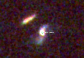 image of gamma ray burst in a constellation 7.5 billion light-years awway