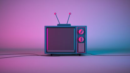 Pop art image of a TV in pink and blue