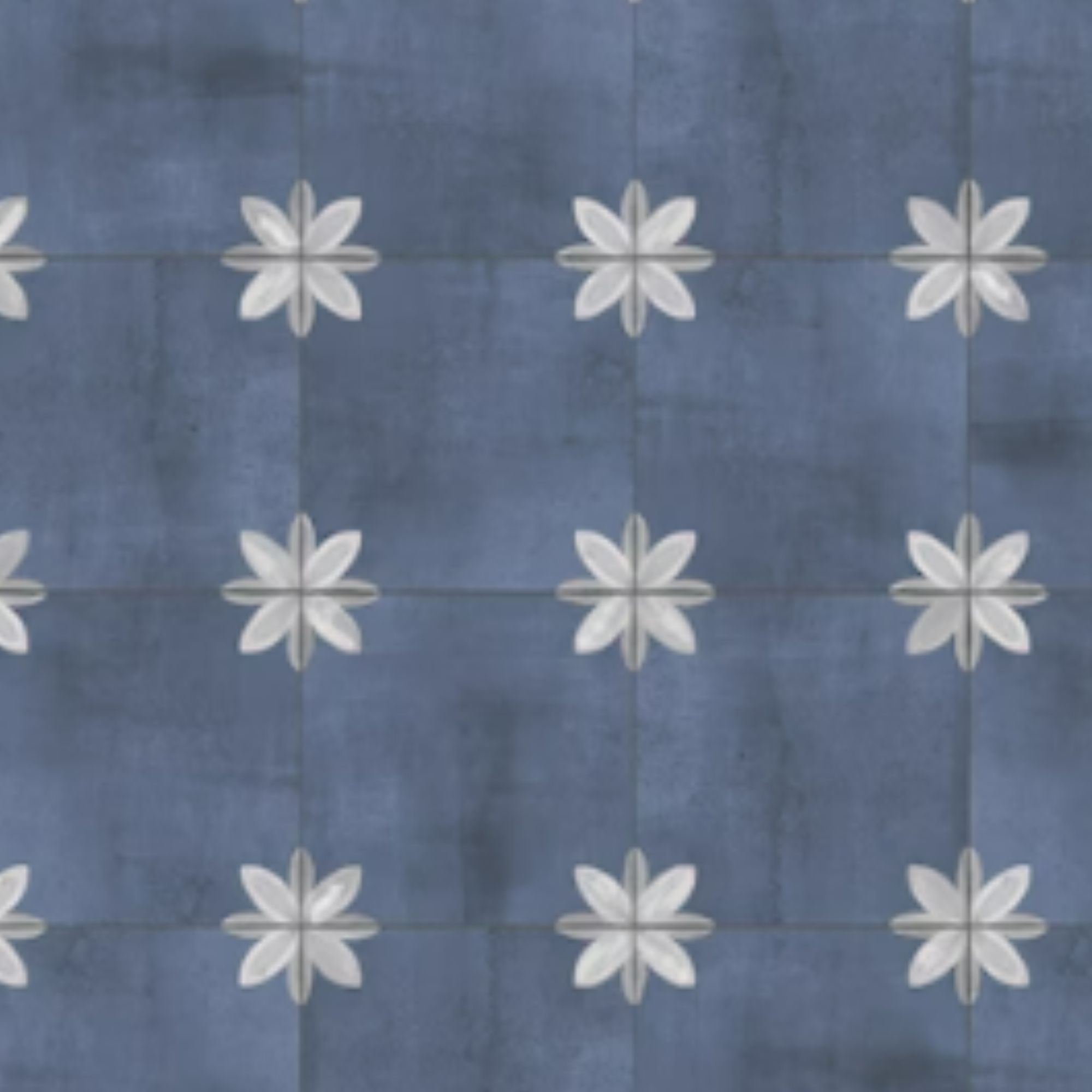Blue floor tile with floral patterns