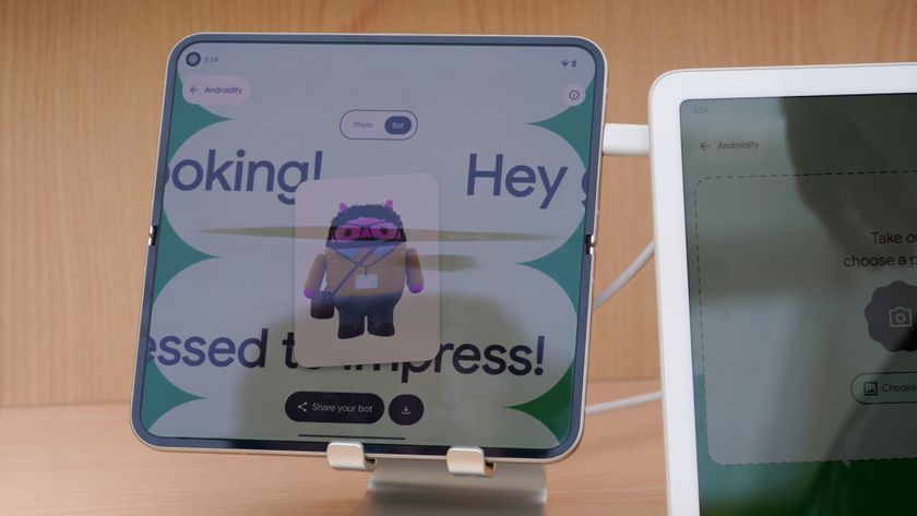 The app interface for Androidify on a Pixel 9 Pro Fold at Google I/O 2025.