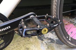 DMR V12 flat pedal attached to bike crank arm