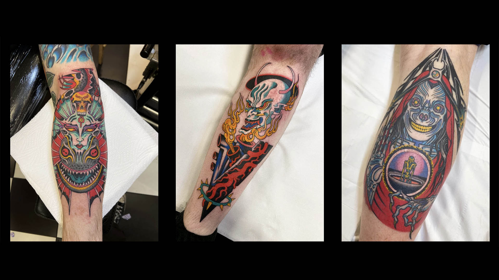 Three arm tattoos.