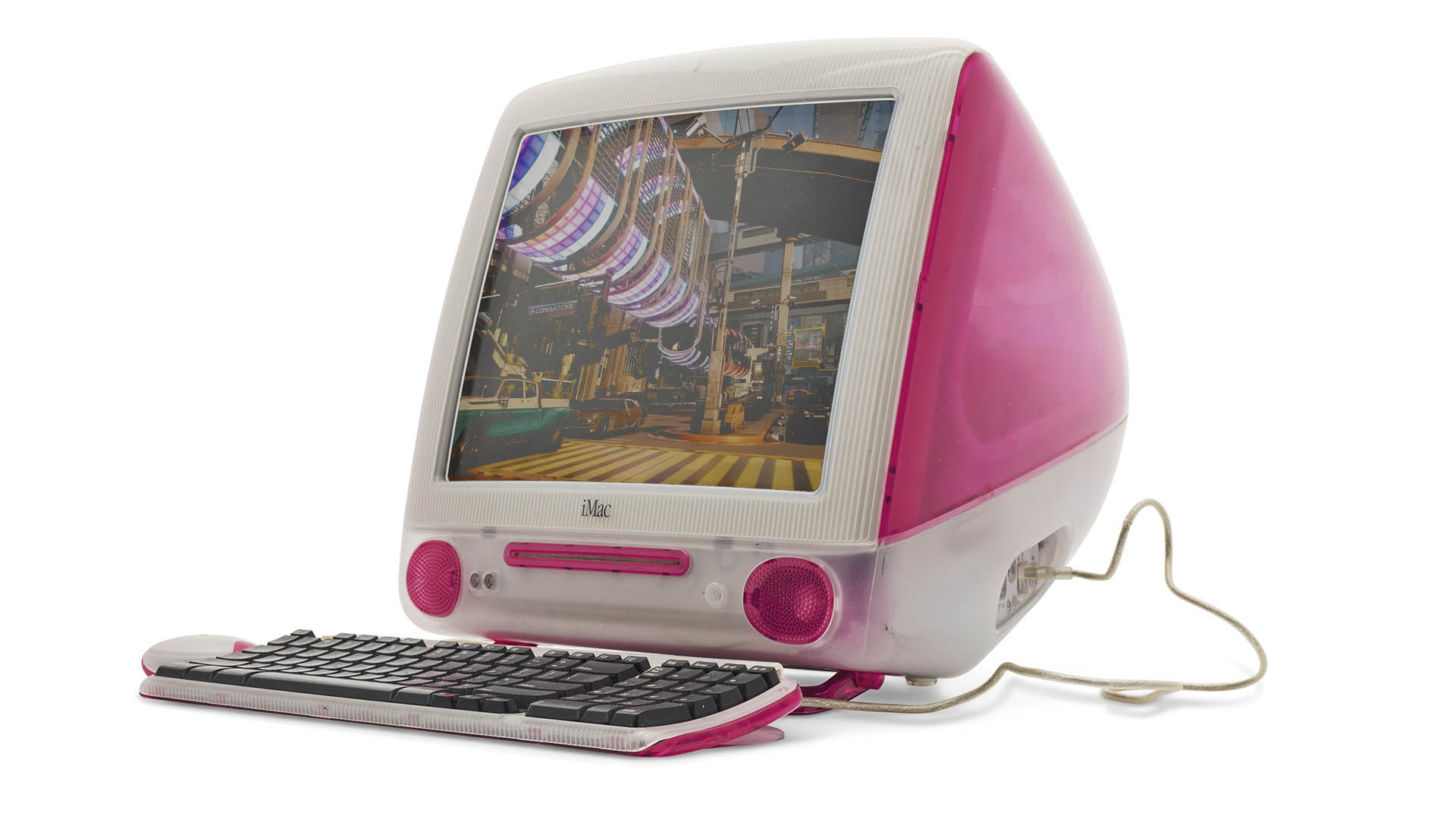 Cyberpunk 2077 screenshot superimposed on an iMac.