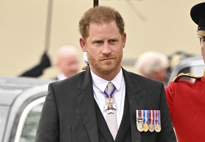  Prince Harry, Duke of Sussex arrives for the Coronation of King Charles III and Queen Camilla at Westminster Abbey on May 6, 2023 in London, England. The Coronation of Charles III and his wife, Camilla, as King and Queen of the United Kingdom of Great Britain and Northern Ireland, and the other Commonwealth realms takes place at Westminster Abbey today. Charles acceded to the throne on 8 September 2022, upon the death of his mother, Elizabeth II. (Photo by Andy Stenning - WPA Pool/Getty Images)