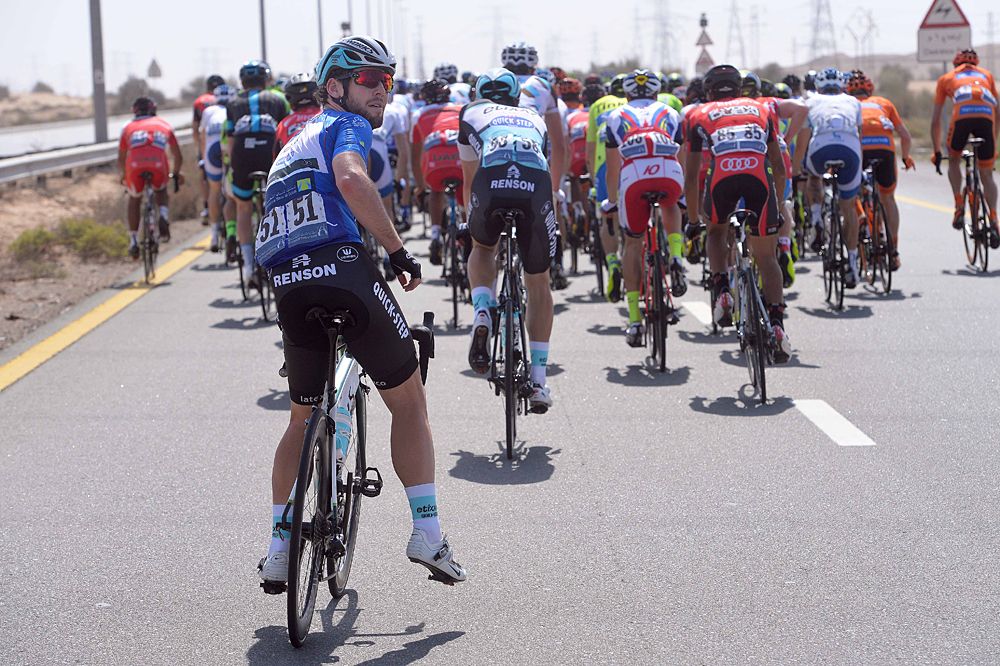 Mark Cavendish (Etixx-Quickstep) looks back for the team car