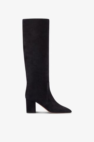 Knee-High Boots in Soft Off-Black Suede Leather - Paris Texas