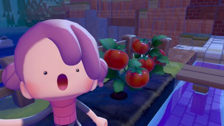 Posing with tomatoes in Pokemon Pokopia