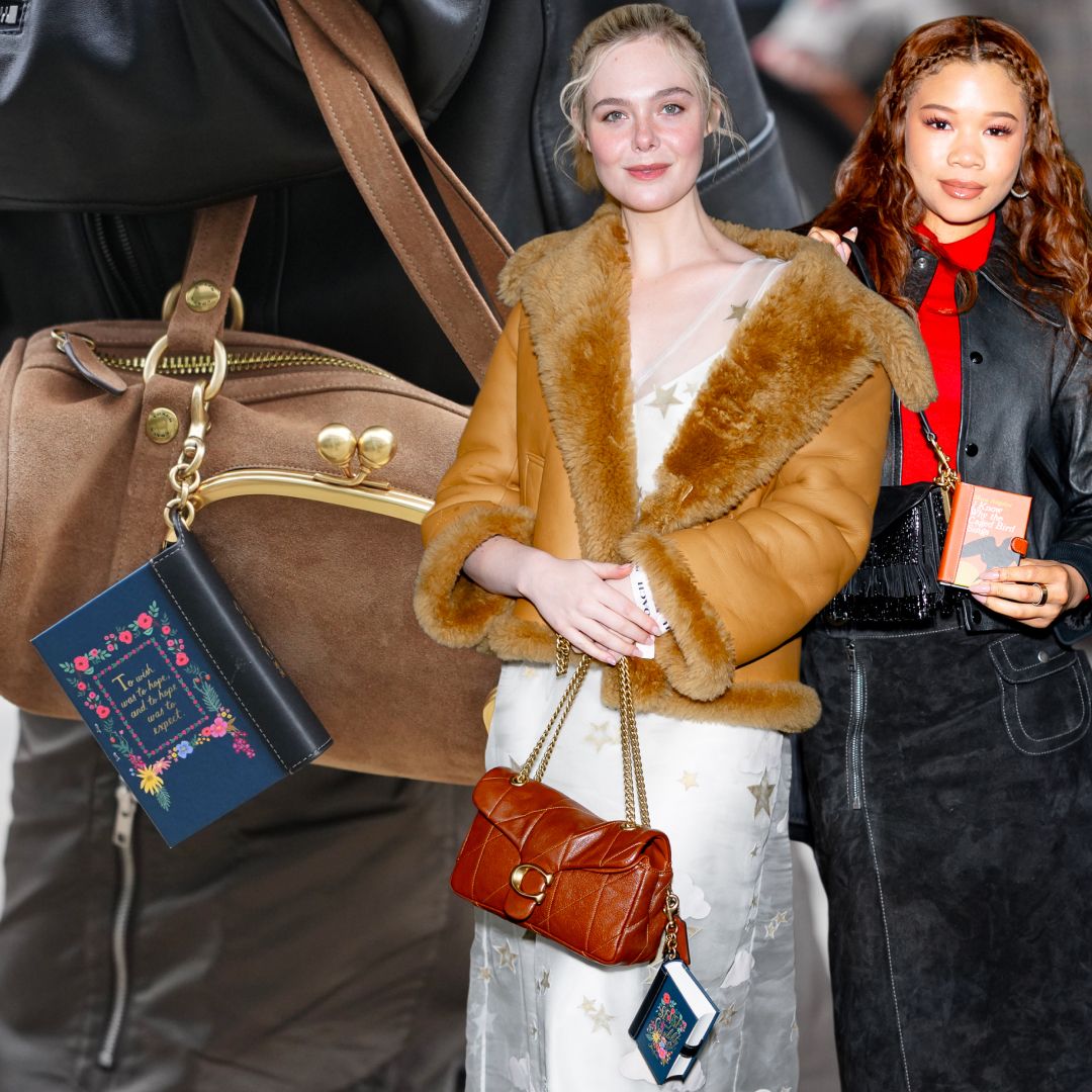 celebrities carrying Coach book bag charms at the Fall 2026 show