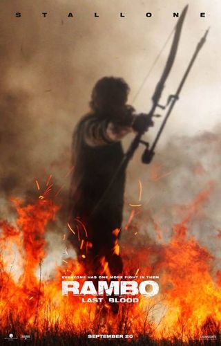 Rambo: Last Blood Poster John Rambo aims his crossbow through fire and flames