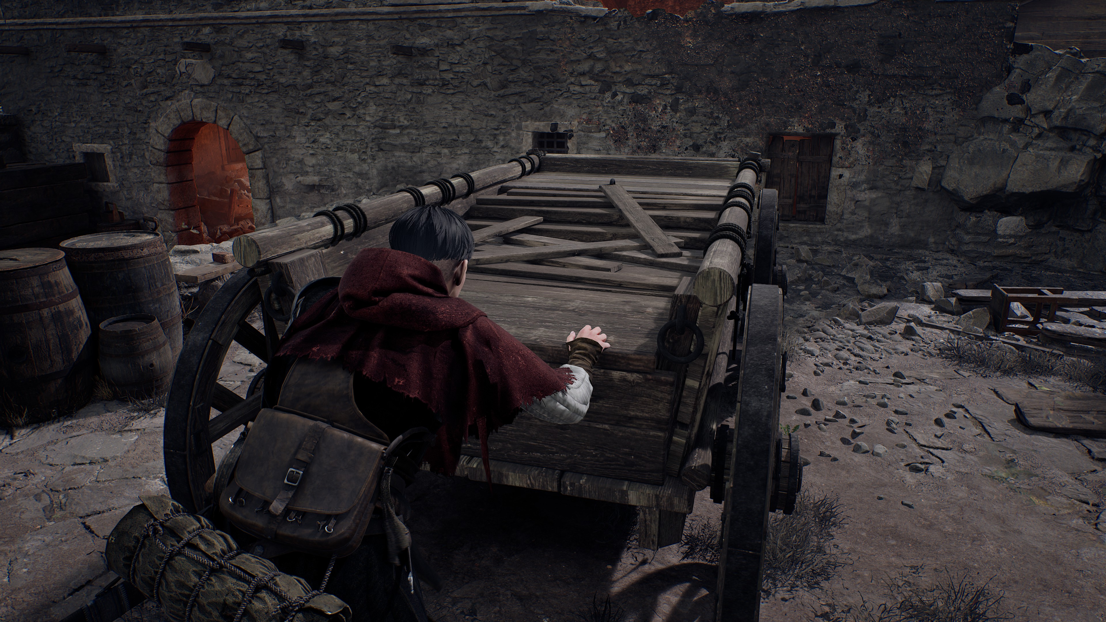 1348 Ex Voto screenshot showing Aeta pushing a wooden cart.