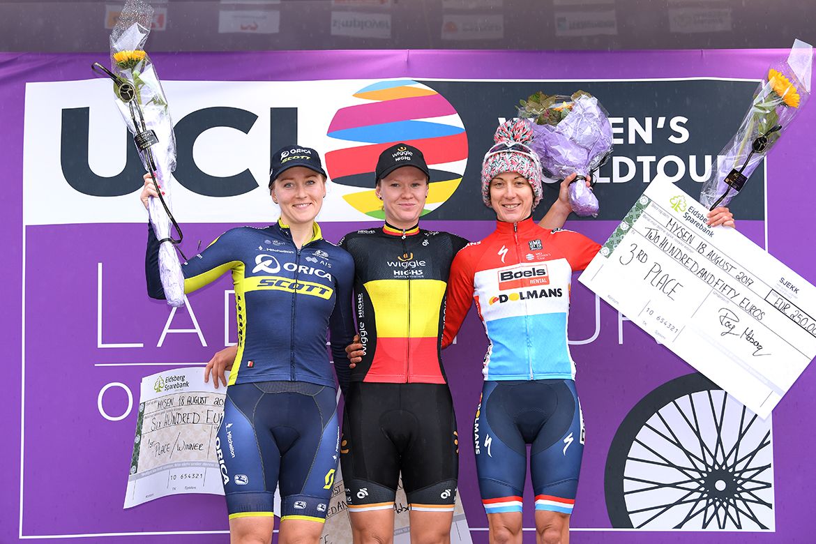 The stage 1 podium at the Ladies Tour of Norway
