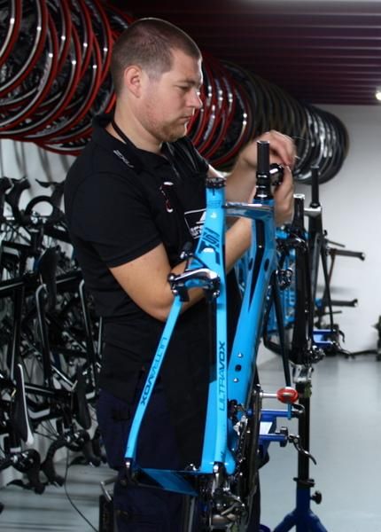 Meanwhile - mechanic, Dennis Kreder gets to work on one of the training bikes