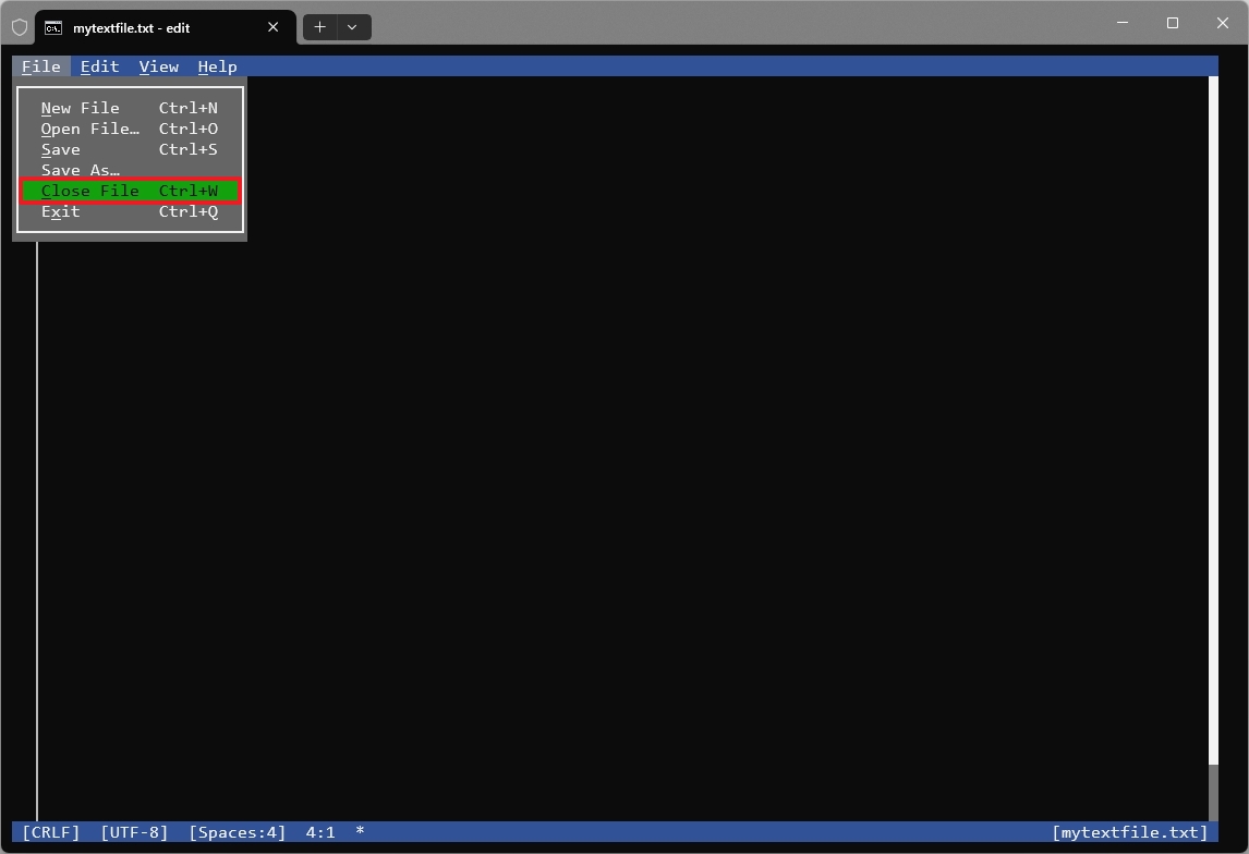 Edit File Close option