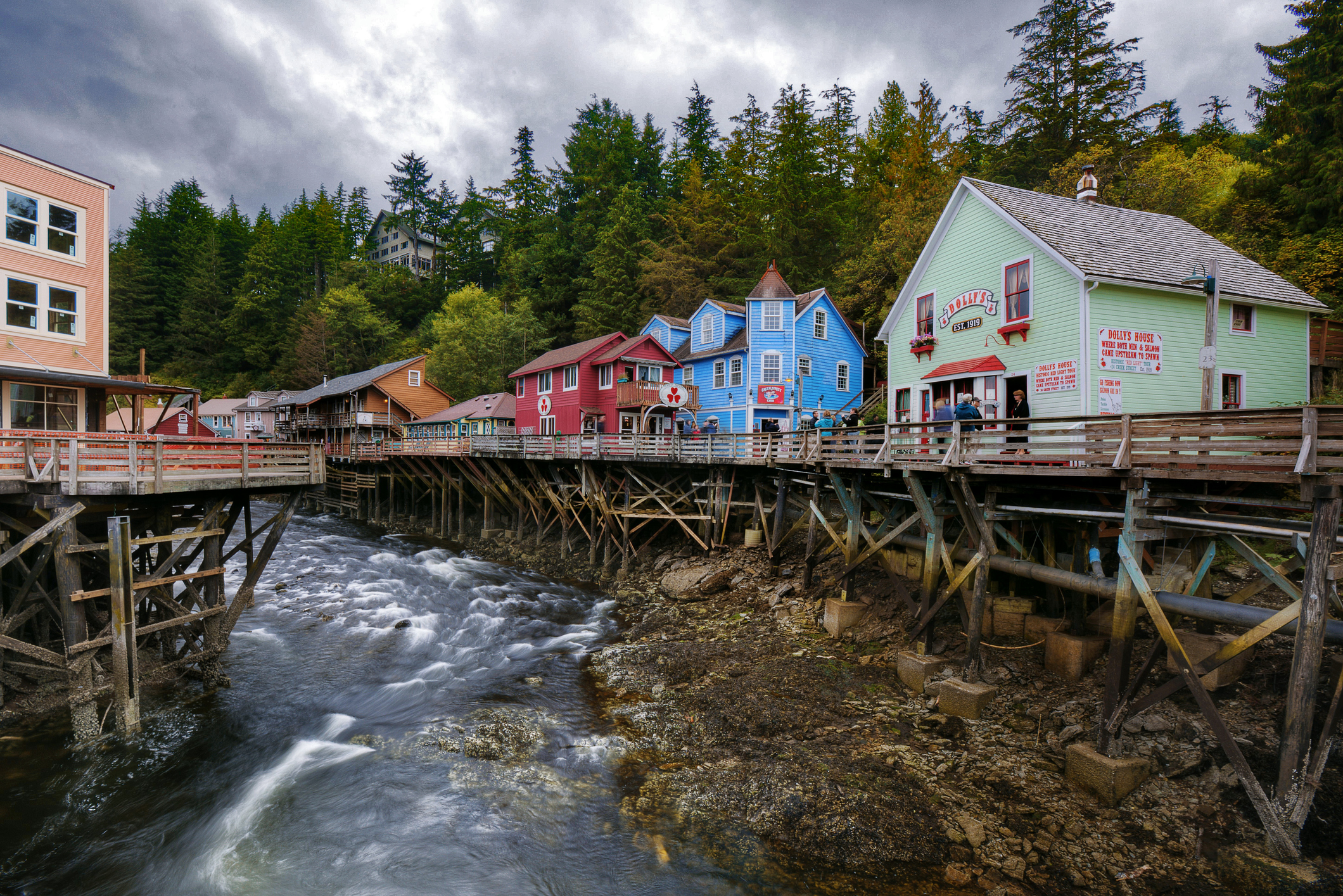 A Block of Fourth Avenue in Fairbanks Along Creek Street, Downtown of Ketchikan. Looking down Creek Street, immediately outside of Ketchikan's downtown near the mouth of Ketchikan Creek.