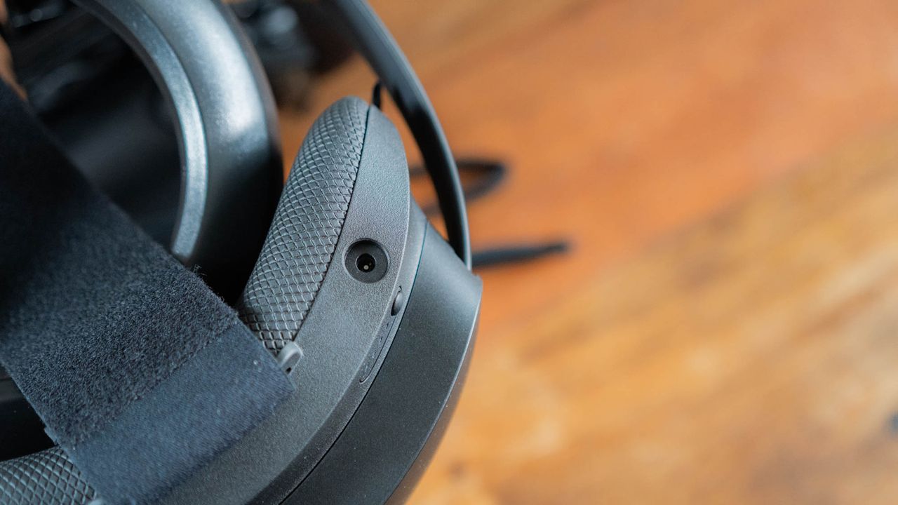 A closeup of the HTC Vive Focus 3's charging port
