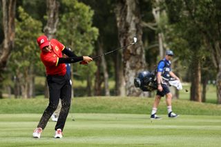 Sergio Garcia hitting an iron shot on LIV Golf