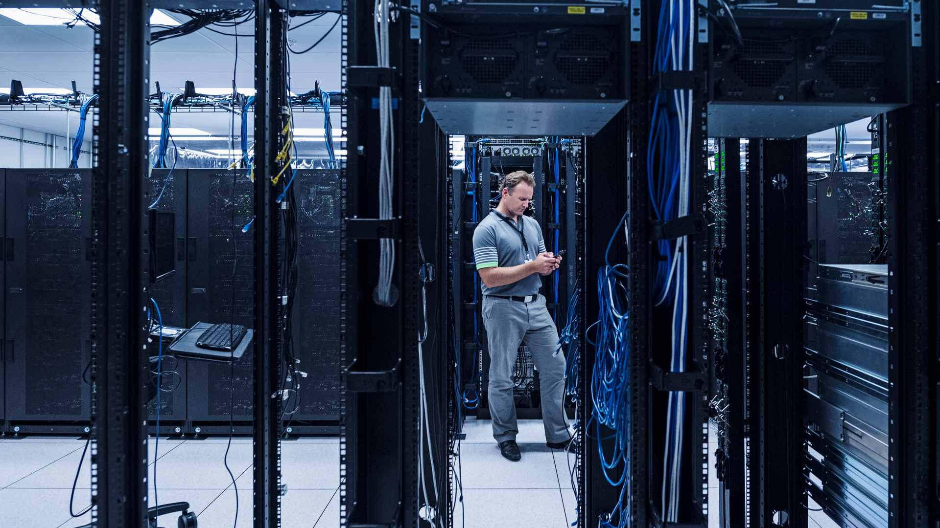 Someone working in a data center