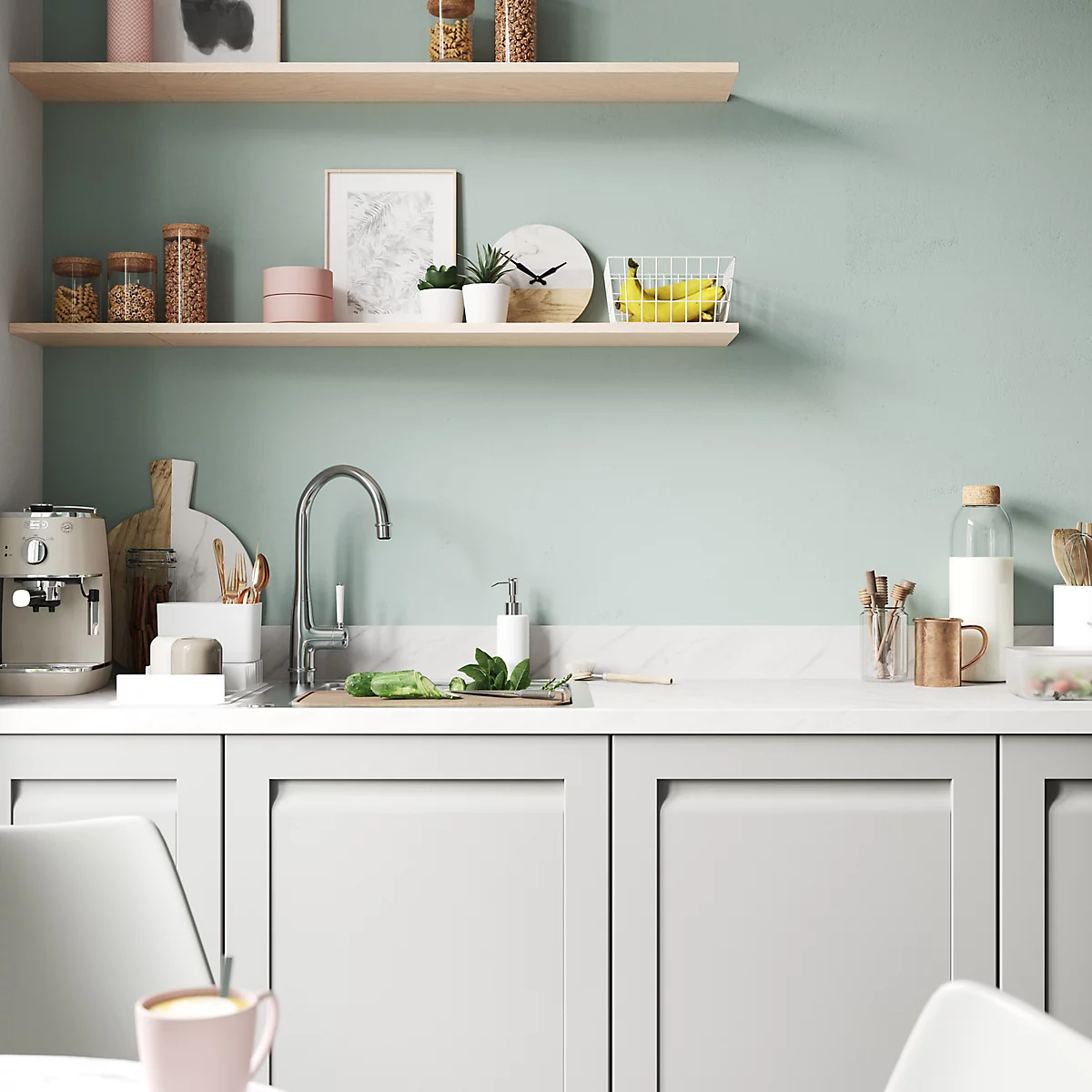 Kala White marble effect Laminate Square edge Kitchen Worktop