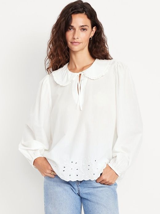 Ruffle-Collar Cutwork Top