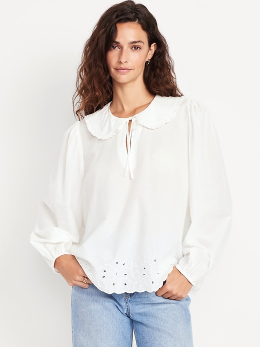 Ruffle-Collar Cutwork Top