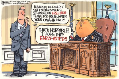 Political Cartoon U.S. Trump rally elderly cold&nbsp;