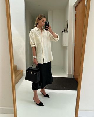 @anoukyve wearing a slip skirt with shirt