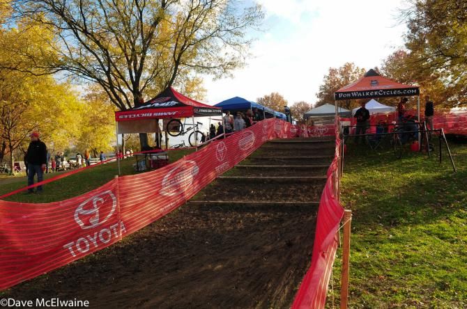 The Kings CX course featured a set of stairs that was rideable by Jeremy Powers (Rapha Focus) and others