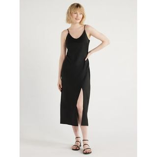 Scoop Women's Satin Midi Slip Dress With Side Slit, Sizes Xs-Xxl