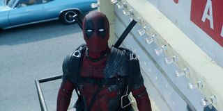 Masked Wade Wilson looking up in Deadpool 2