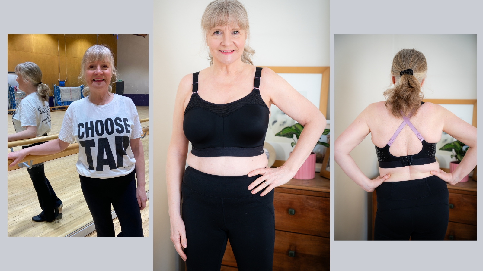 Julie Player wearing Triumph Minimiser sports bra