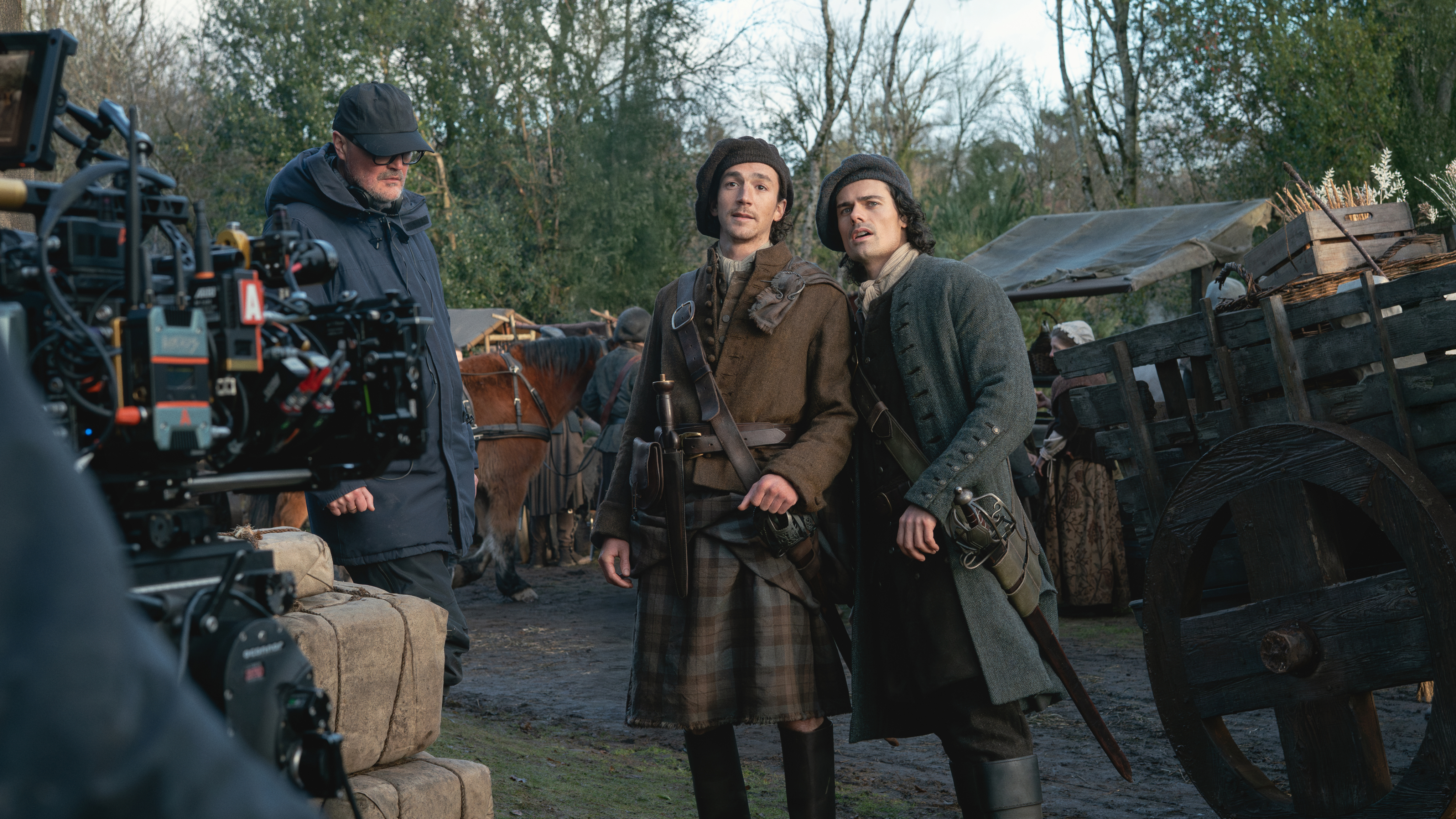 Rory Alexander (Murtagh Fitzgibbons Fraser) and Jamie Roy (Brian Fraser) on the set of the Outlander prequel, Blood of my Blood.