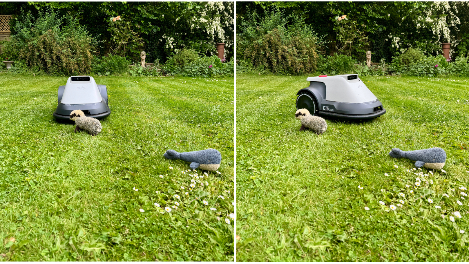 Eufy E15 robot lawn mower changing direction when it meets a dog toy