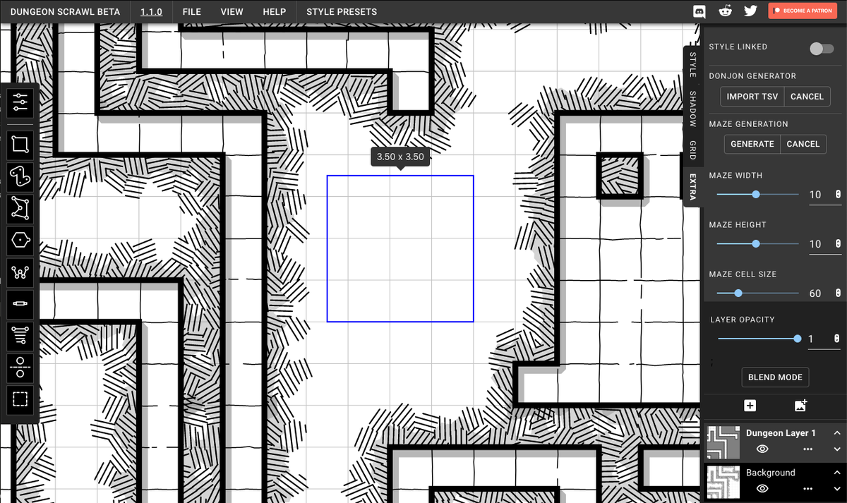 An image of a tabletop RPG dungeon map made with Dungeon Scrawl.