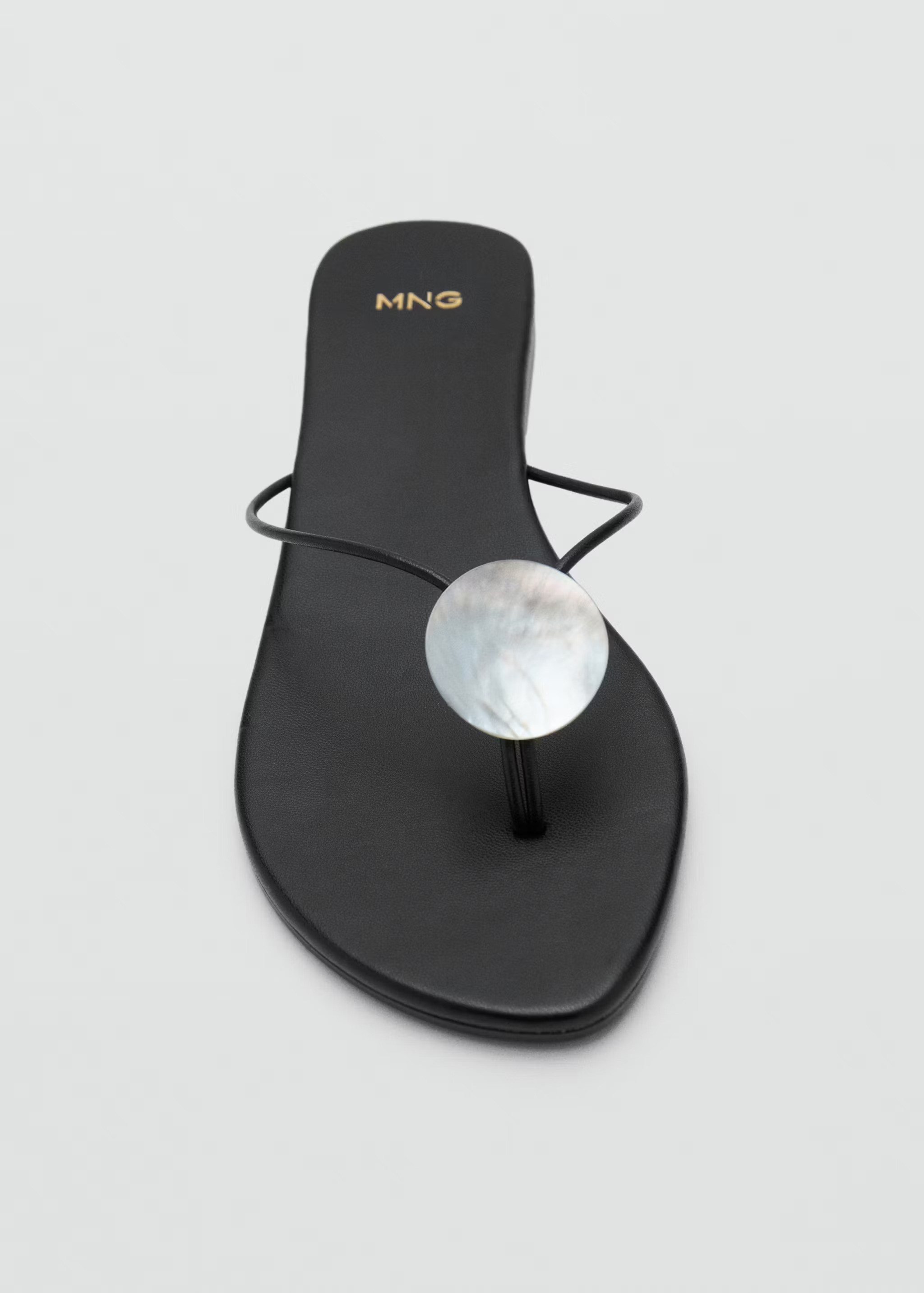 MANGO, Leather Sandals With Metallic Detail