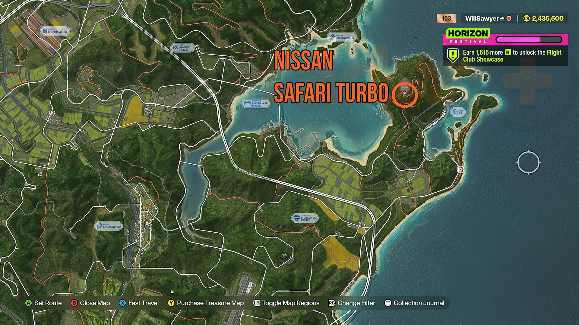 Forza Horizon 6 Treasure Cars map Nissan Safari in Ito