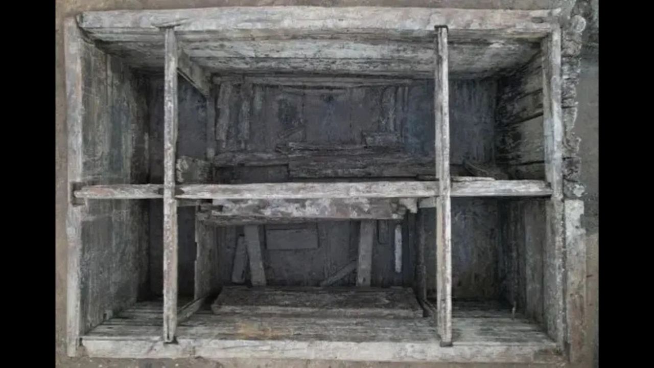 two wooden coffins