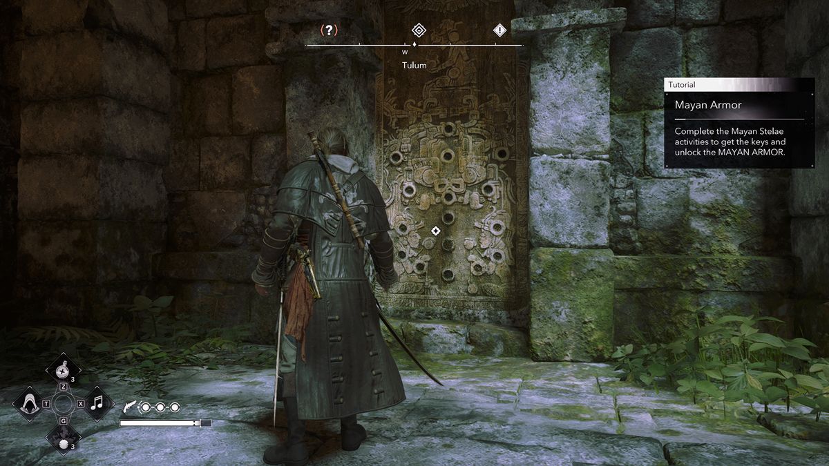 Black Flag outfits: Edward standing in front of the locked door to the Mayan Armour on Tulum.