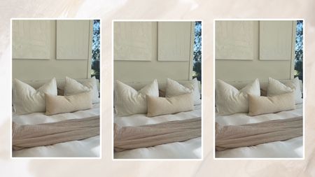 Beige bed on neutral background