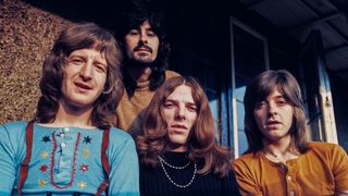 Badfinger group portrait, London, February 1971, L-R Pete Ham, Tommy Evans, Mike Gibbons, Joey Molland.